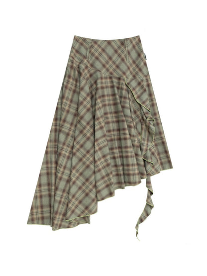 Contrast Plaid Irregular Hem Midi Length Skirt【s0000015299】