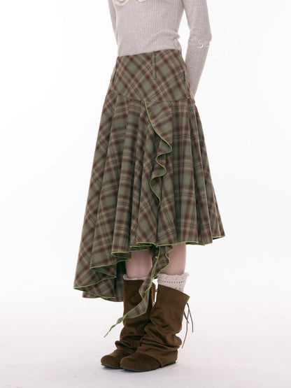 Contrast Plaid Irregular Hem Midi Length Skirt【s0000015299】