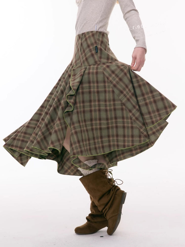 Contrast Plaid Irregular Hem Midi Length Skirt【s0000015299】
