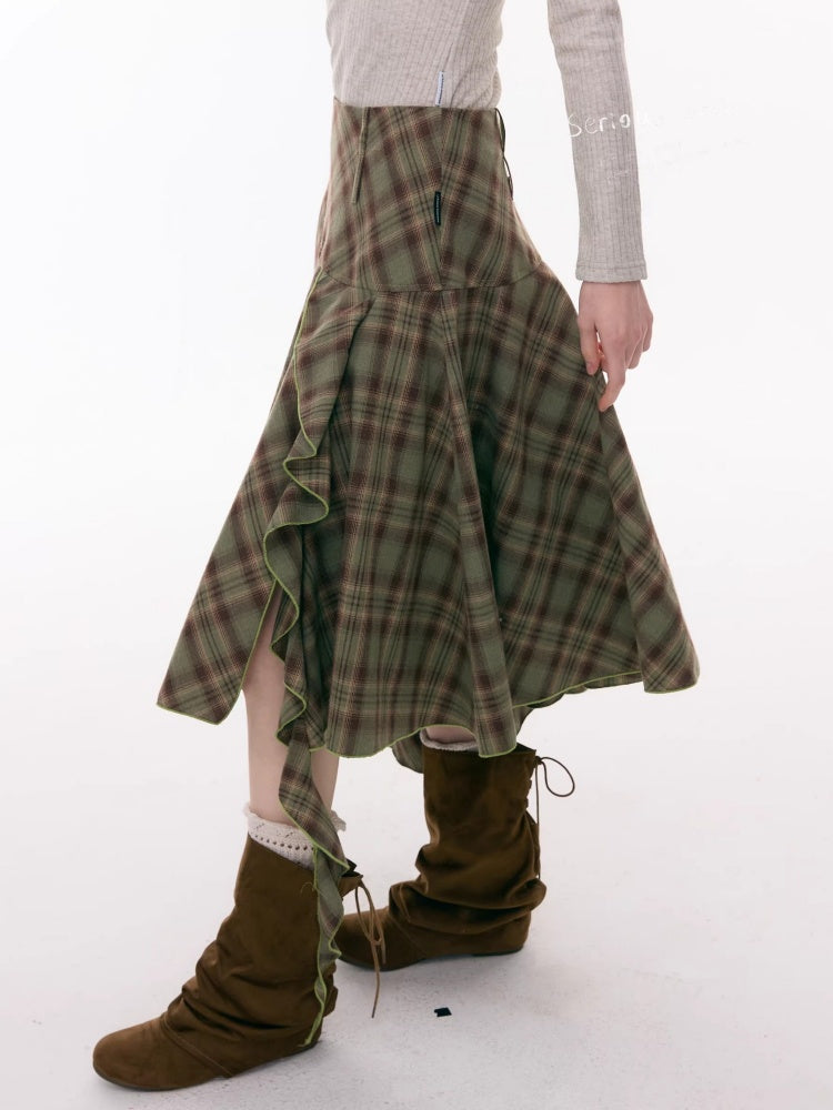 Contrast Plaid Irregular Hem Midi Length Skirt【s0000015299】