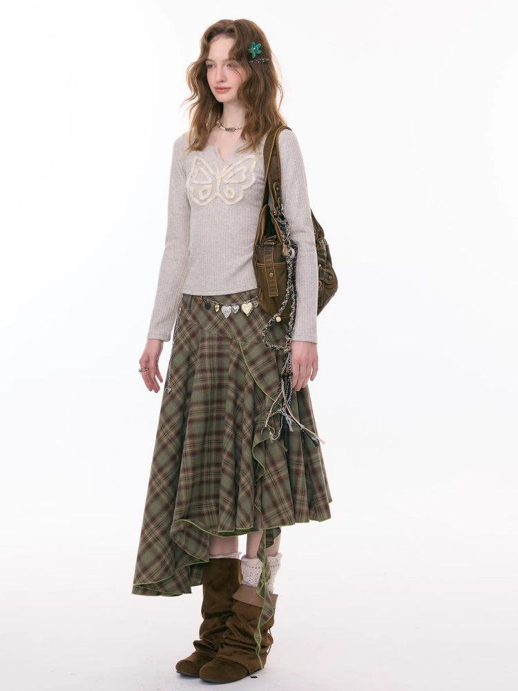 Contrast Plaid Irregular Hem Midi Length Skirt【s0000015299】