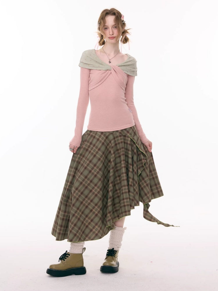 Contrast Plaid Irregular Hem Midi Length Skirt【s0000015299】