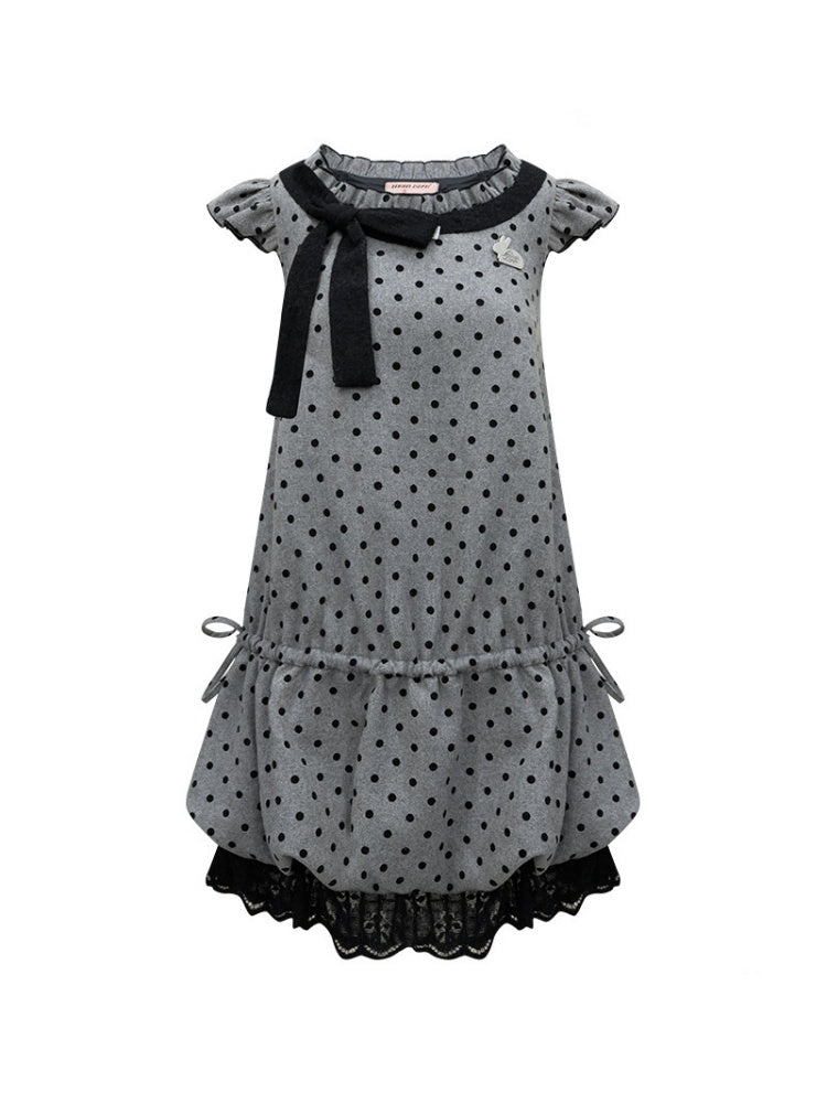 Polka Dot Flying Sleeves Layered With Pocket Hem Woolen Dress【s0000015300】