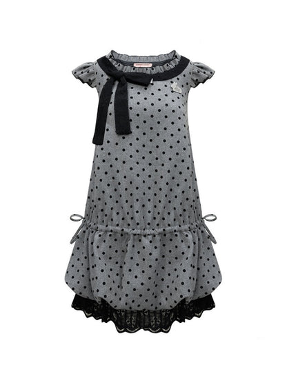 Polka Dot Flying Sleeves Layered With Pocket Hem Woolen Dress【s0000015300】