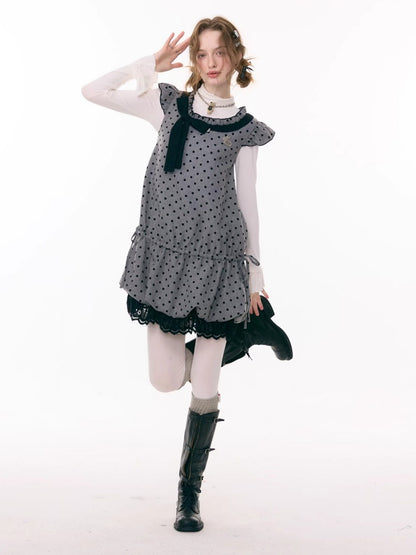 Polka Dot Flying Sleeves Layered With Pocket Hem Woolen Dress【s0000015300】