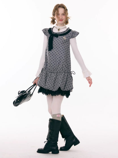 Polka Dot Flying Sleeves Layered With Pocket Hem Woolen Dress【s0000015300】