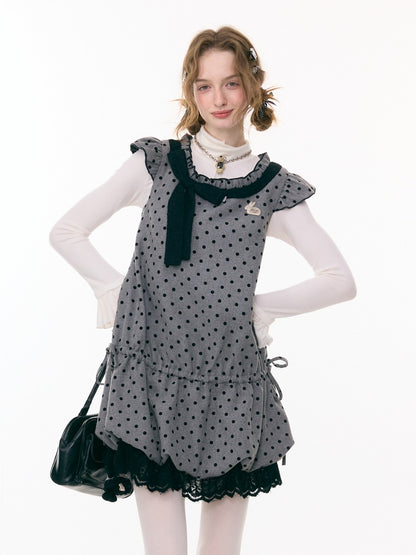 Polka Dot Flying Sleeves Layered With Pocket Hem Woolen Dress【s0000015300】