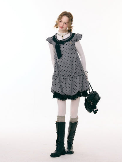 Polka Dot Flying Sleeves Layered With Pocket Hem Woolen Dress【s0000015300】