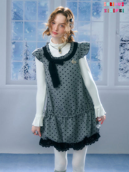 Polka Dot Flying Sleeves Layered With Pocket Hem Woolen Dress【s0000015300】