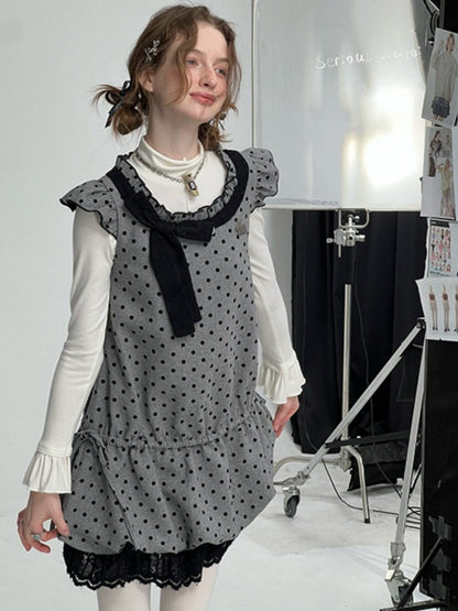 Polka Dot Flying Sleeves Layered With Pocket Hem Woolen Dress【s0000015300】