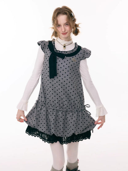 Polka Dot Flying Sleeves Layered With Pocket Hem Woolen Dress【s0000015300】