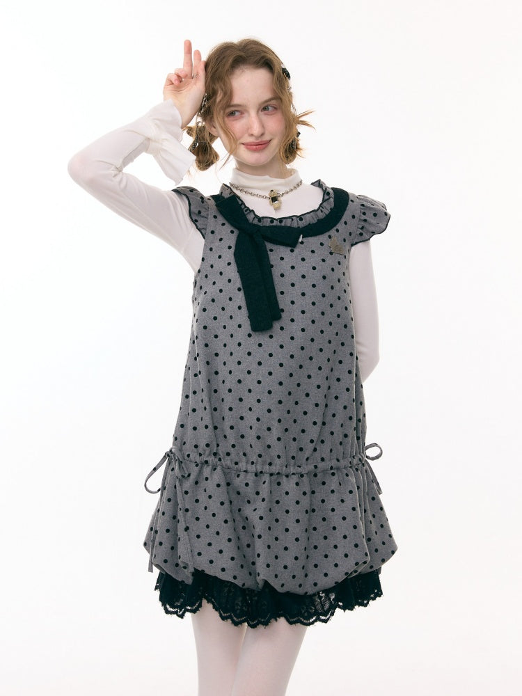 Polka Dot Flying Sleeves Layered With Pocket Hem Woolen Dress【s0000015300】