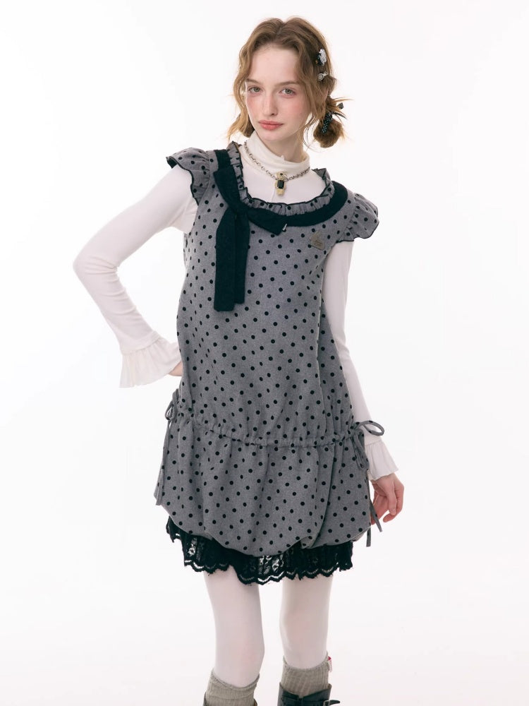 Polka Dot Flying Sleeves Layered With Pocket Hem Woolen Dress【s0000015300】