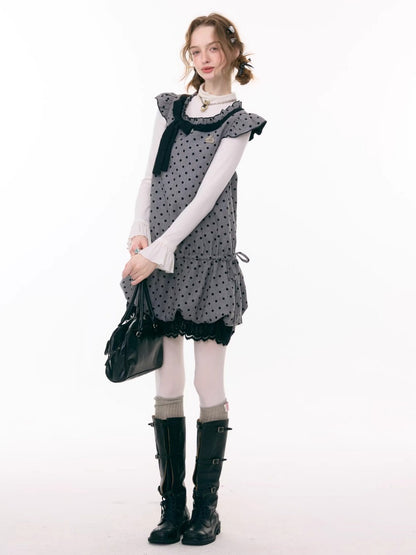 Polka Dot Flying Sleeves Layered With Pocket Hem Woolen Dress【s0000015300】