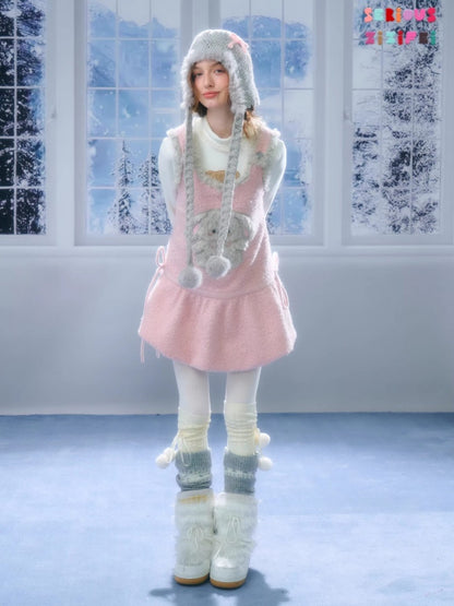 Plush Rabbit Pocket Hem Vest Dress【s0000015303】