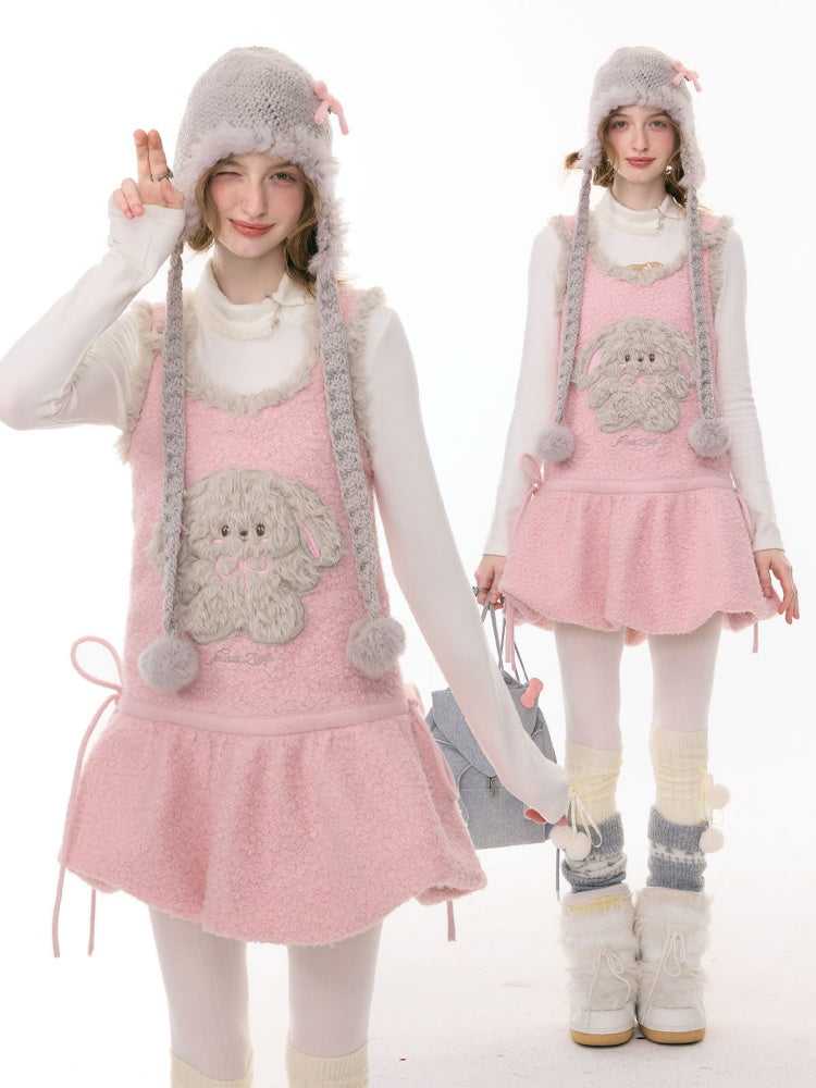 Plush Rabbit Pocket Hem Vest Dress【s0000015303】