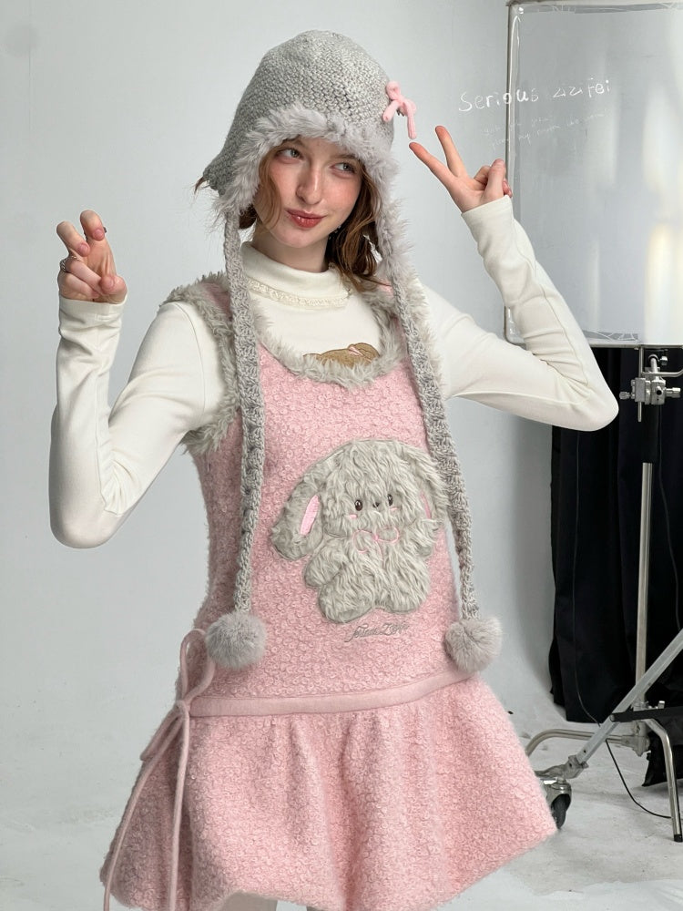 Plush Rabbit Pocket Hem Vest Dress【s0000015303】