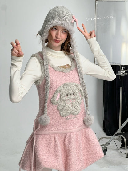 Plush Rabbit Pocket Hem Vest Dress【s0000015303】