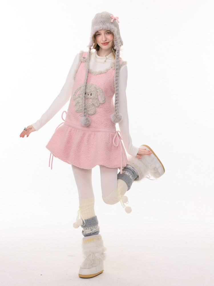 Plush Rabbit Pocket Hem Vest Dress【s0000015303】