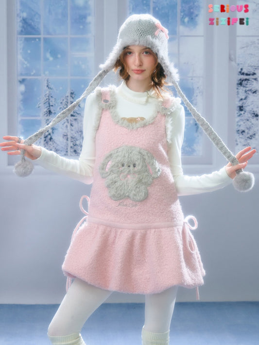 Plush Rabbit Pocket Hem Vest Dress【s0000015303】