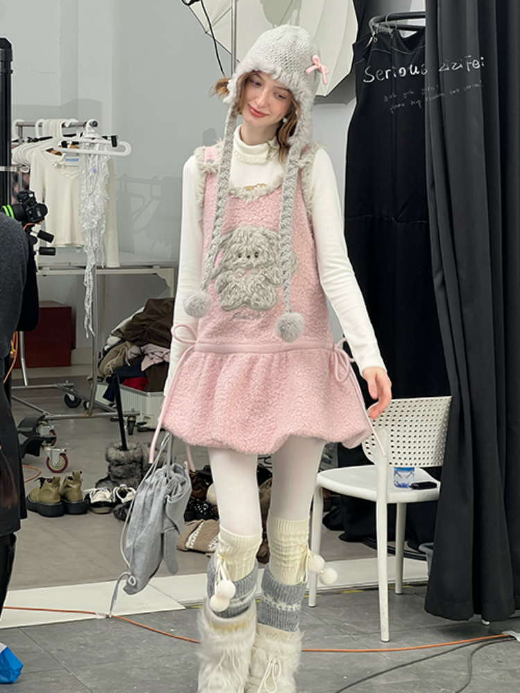 Plush Rabbit Pocket Hem Vest Dress【s0000015303】