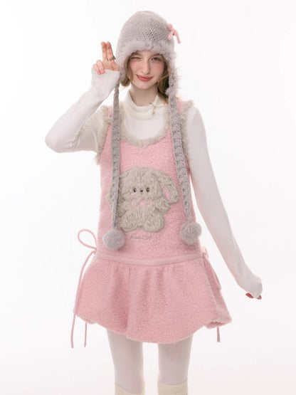 Plush Rabbit Pocket Hem Vest Dress【s0000015303】