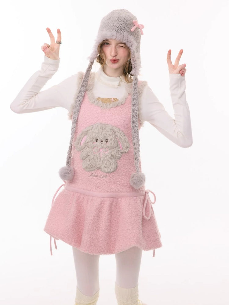 Plush Rabbit Pocket Hem Vest Dress【s0000015303】