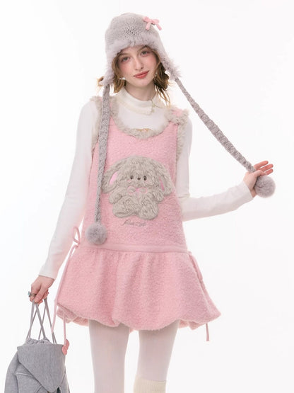 Plush Rabbit Pocket Hem Vest Dress【s0000015303】