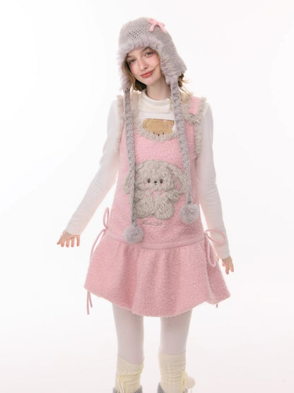 Plush Rabbit Pocket Hem Vest Dress【s0000015303】