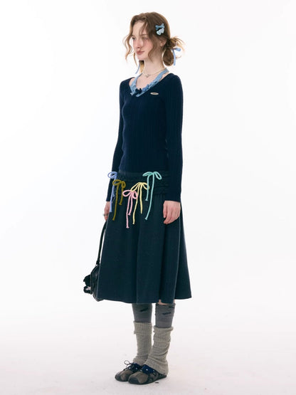 Multi-Colored Bow Fungus High-Waisted Slimming Mid-Length Skirt【s0000015304】