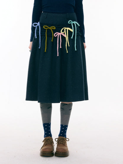 Multi-Colored Bow Fungus High-Waisted Slimming Mid-Length Skirt【s0000015304】