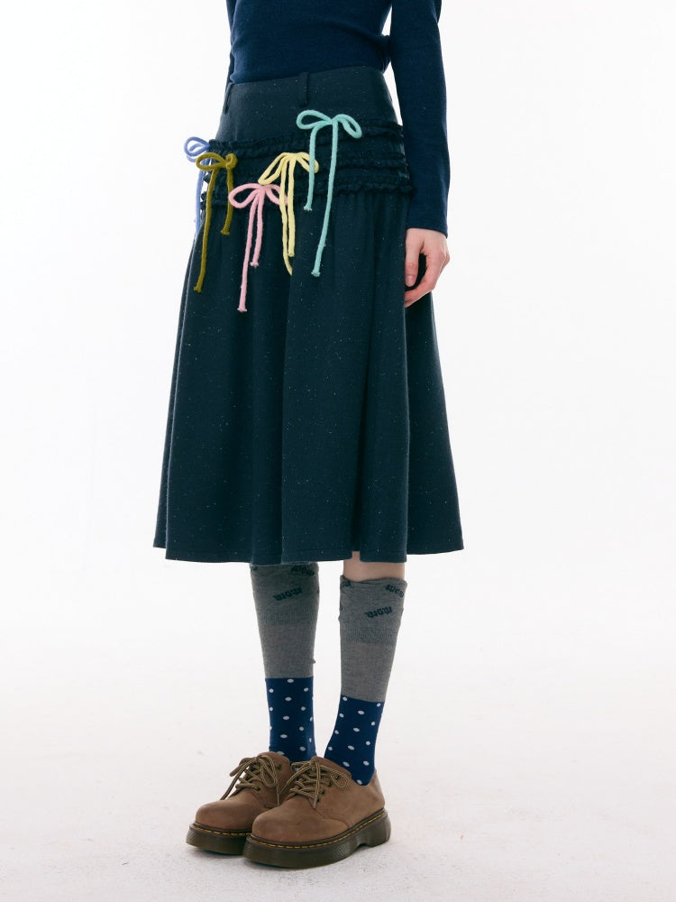 Multi-Colored Bow Fungus High-Waisted Slimming Mid-Length Skirt【s0000015304】