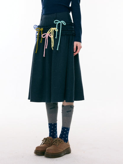 Multi-Colored Bow Fungus High-Waisted Slimming Mid-Length Skirt【s0000015304】