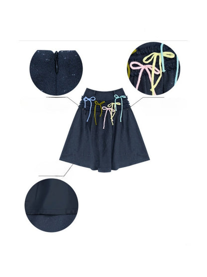 Multi-Colored Bow Fungus High-Waisted Slimming Mid-Length Skirt【s0000015304】