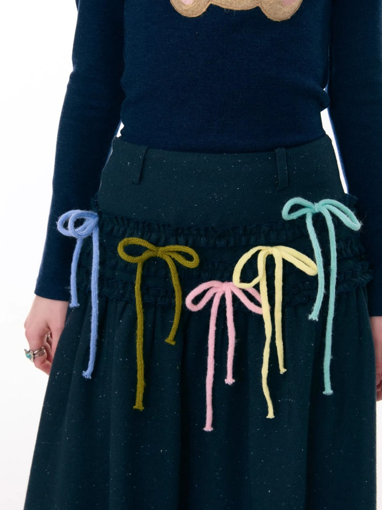 Multi-Colored Bow Fungus High-Waisted Slimming Mid-Length Skirt【s0000015304】