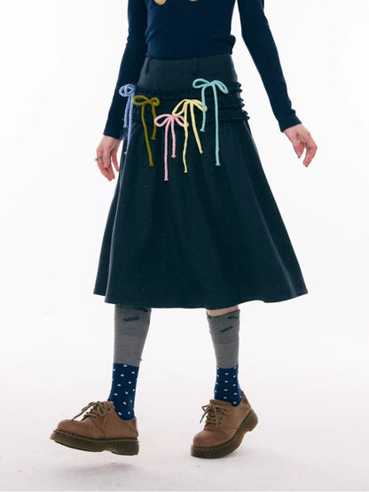 Multi-Colored Bow Fungus High-Waisted Slimming Mid-Length Skirt【s0000015304】