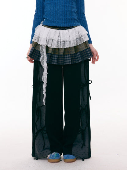 Multi-Plaid Deconstruction Splicing Double-Layer Lace Wandering Fart Curtain【s0000015305】