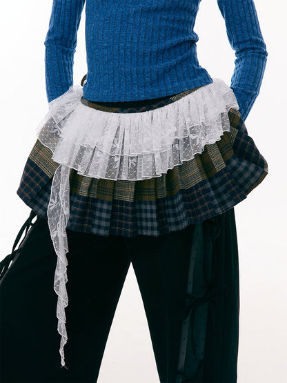 Multi-Plaid Deconstruction Splicing Double-Layer Lace Wandering Fart Curtain【s0000015305】