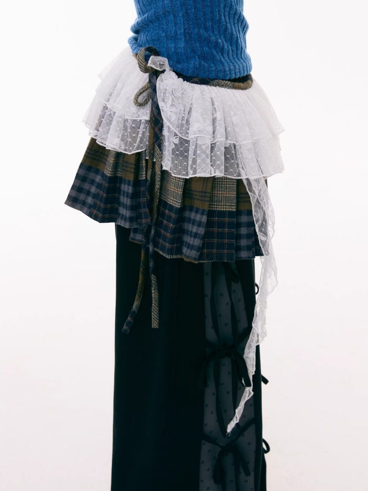 Multi-Plaid Deconstruction Splicing Double-Layer Lace Wandering Fart Curtain【s0000015305】