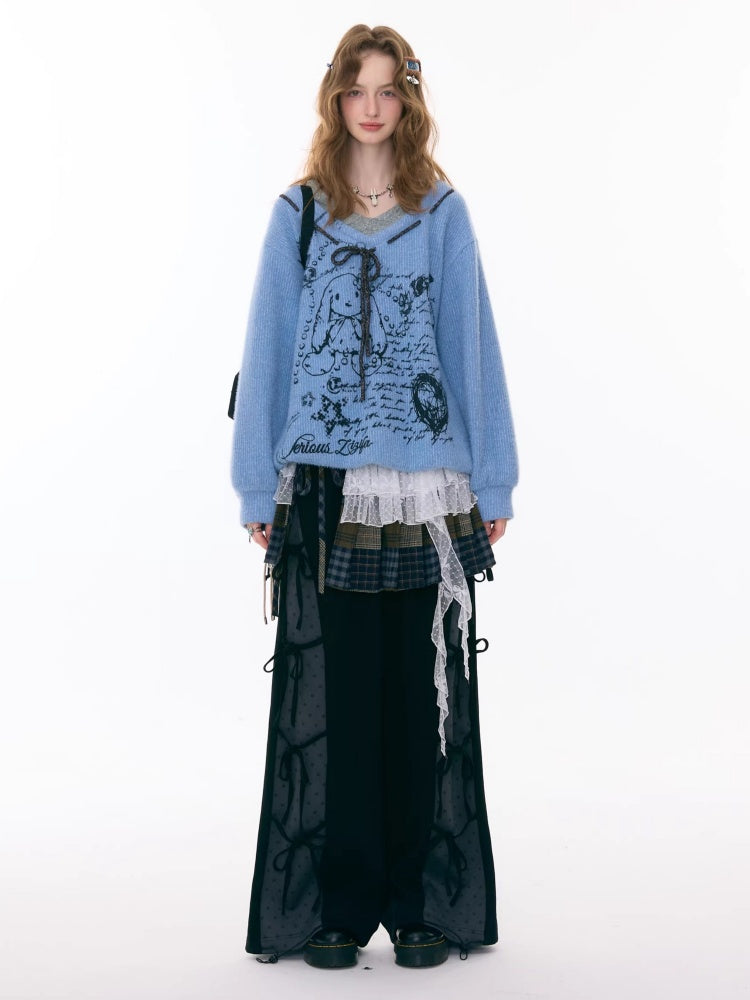 Multi-Plaid Deconstruction Splicing Double-Layer Lace Wandering Fart Curtain【s0000015305】