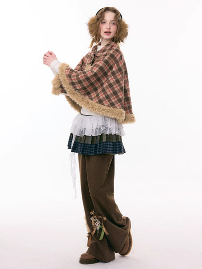 Multi-Plaid Deconstruction Splicing Double-Layer Lace Wandering Fart Curtain【s0000015305】