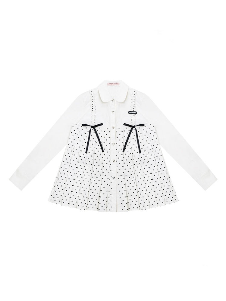 Bow Doll Collar Polka Dot Long Sleeve Shirt【s0000015307】
