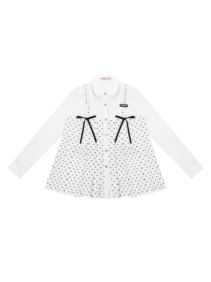Bow Doll Collar Polka Dot Long Sleeve Shirt【s0000015307】
