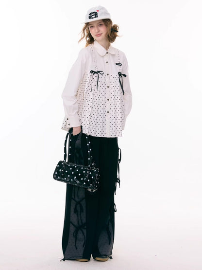 Bow Doll Collar Polka Dot Long Sleeve Shirt【s0000015307】