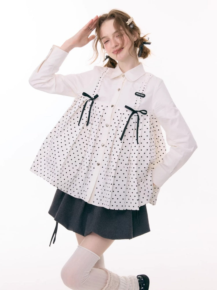Bow Doll Collar Polka Dot Long Sleeve Shirt【s0000015307】