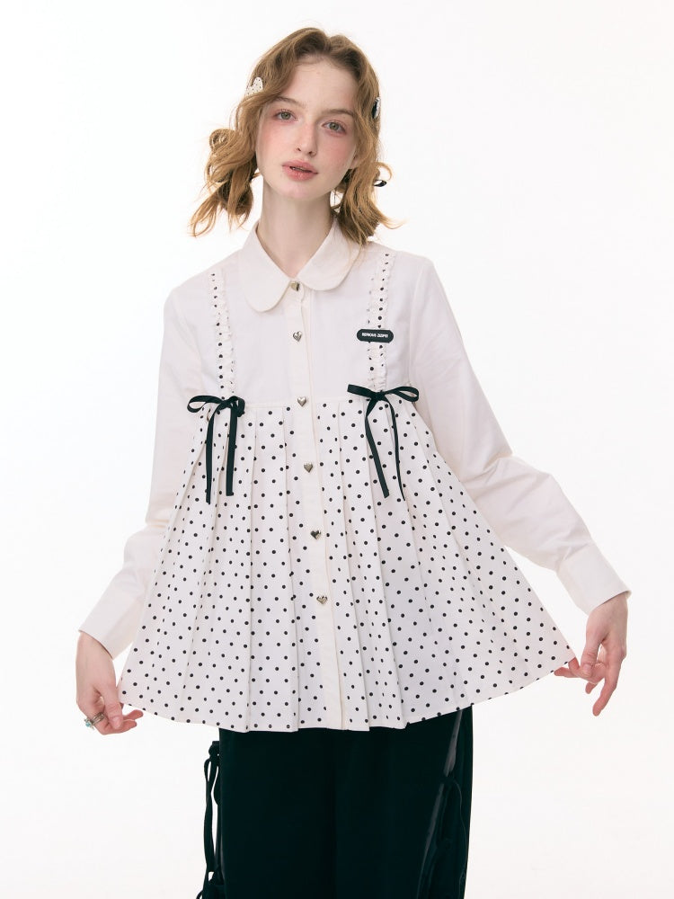 Bow Doll Collar Polka Dot Long Sleeve Shirt【s0000015307】