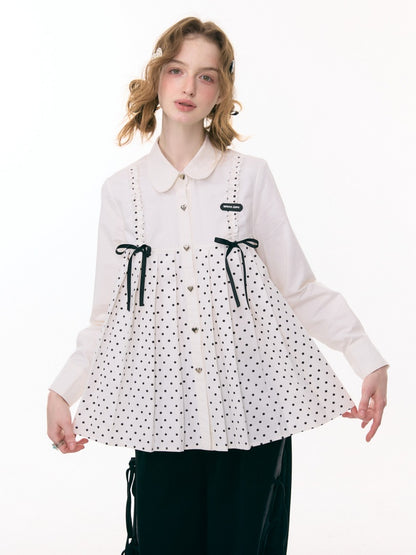 Bow Doll Collar Polka Dot Long Sleeve Shirt【s0000015307】