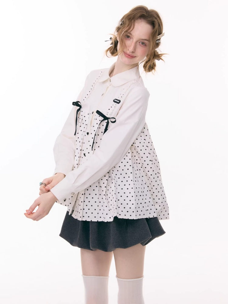Bow Doll Collar Polka Dot Long Sleeve Shirt【s0000015307】