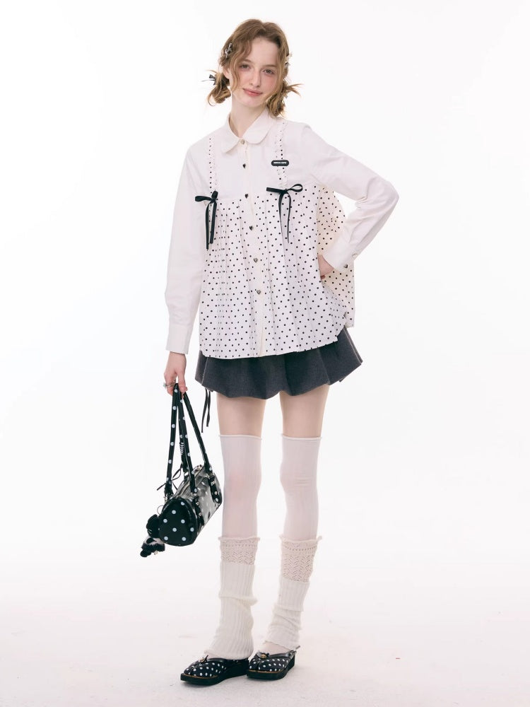 Bow Doll Collar Polka Dot Long Sleeve Shirt【s0000015307】