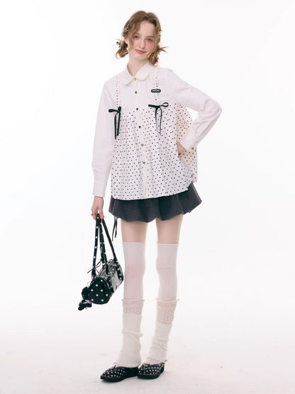 Bow Doll Collar Polka Dot Long Sleeve Shirt【s0000015307】